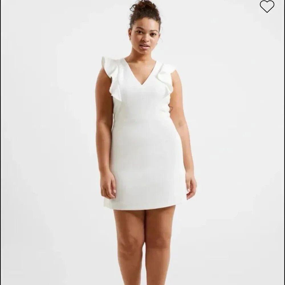 French Connection Dress Womens Medium Whisper Ruffle White Minidress Sleeveless